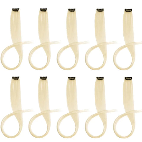 10pcs 22Inch Synthetic Long Straight Hair Extensions Clip in Colored Party Highlights Hairpieces for Women Kids Girls