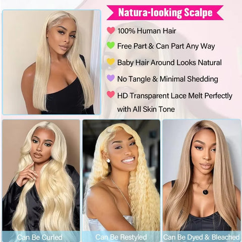30 40 Inch 250 300% Density Blonde 613 Lace Front Wigs 13x6 HD Lace Wig Transparent Frontal 13X4 Bone Straight Human Hair Wigs