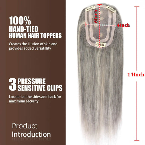 14Inch Grey Highlight Mono With PU Human Hair Toppers Hair Pieces For Women Hair Clips In Toppers Extensions For Women Toupee
