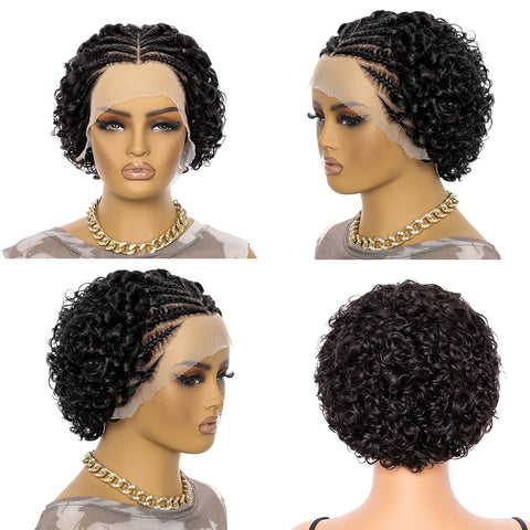 13X4 Curly Braid Human Hair Wigs Short Curly Wave Lace Frontal Wigs With Braided Pre Plucked Water Wave For Women Elegant Style