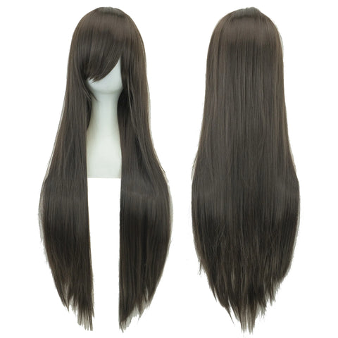 Soowee 80cm Long Synthetic Hair White Purple Cosplay Wigs Party Black Hair Straight Wig Hairpiece for Women
