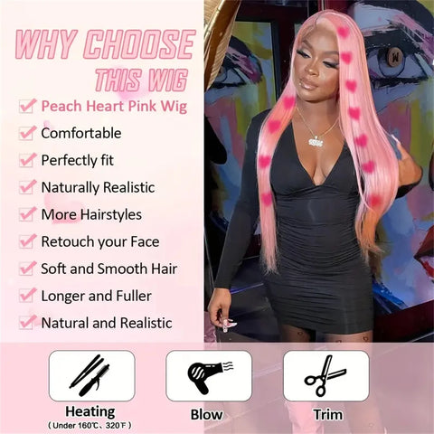 Long Pink Vibrant Pink Straight Love Wig, 26 Inch, Heat Resistant Synthetic Middle Part Wig, Halloween Christmas Festival