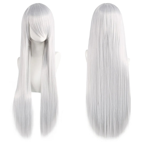 80cm Long Synthetic White Purple Cosplay Wigs Green Hair Straight Silver Wig Pink Hairpiece Lolita Wig with Bangs