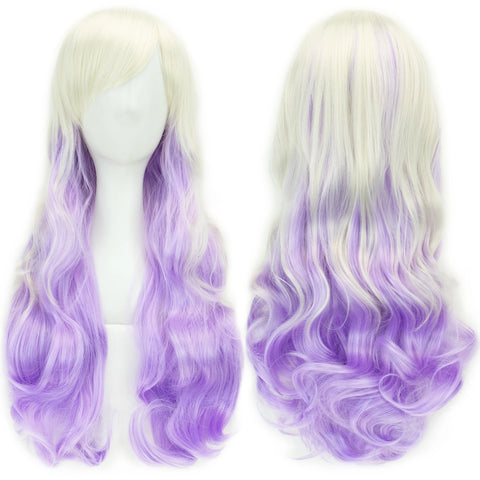 Soowee Synthetic Hair Ombre Rainbow Cosplay Wig with Bangs Red Yellow Purple Green Blue Wigs for Black Women