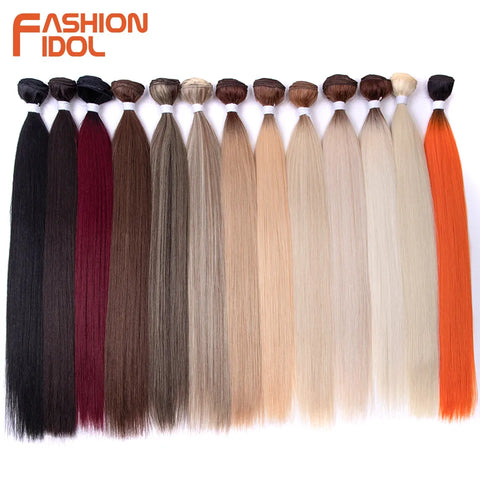 Yaki Straight Hair Extension Salon Natural Synthetic Hair Bundles Colorful High Temperature Fiber Ombre Blonde Fake Hair