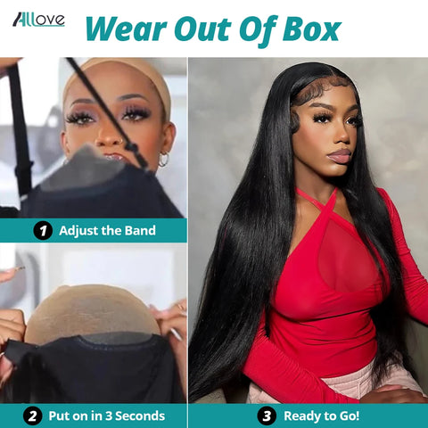 Allove 7X6 Real Glueless Straight Lace Front Wig Ready To Go Natural Color Brazilian 100% Human Hair Easy For Women