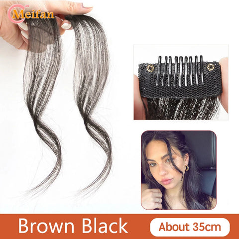MEIFAN Synthetic Middle Part Topper Hairpiece with Bangs Clip-In Bangs Extension Natural Invisible Clourse Hairpiece for Women