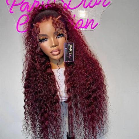 Glueless 26Inch Soft Long Burgundy Kinky Curly Lace Front Wig For Women With Baby Hair Synthetic Preplucked Daily