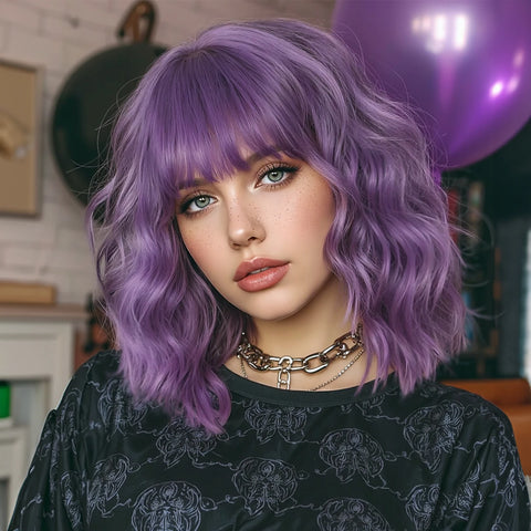 Christmas Short Curly Wavy Burgundy Wine Red Synthetic Wig Lolita Hair Wig with Bangs for Women Cosplay Party use Heat Resistant