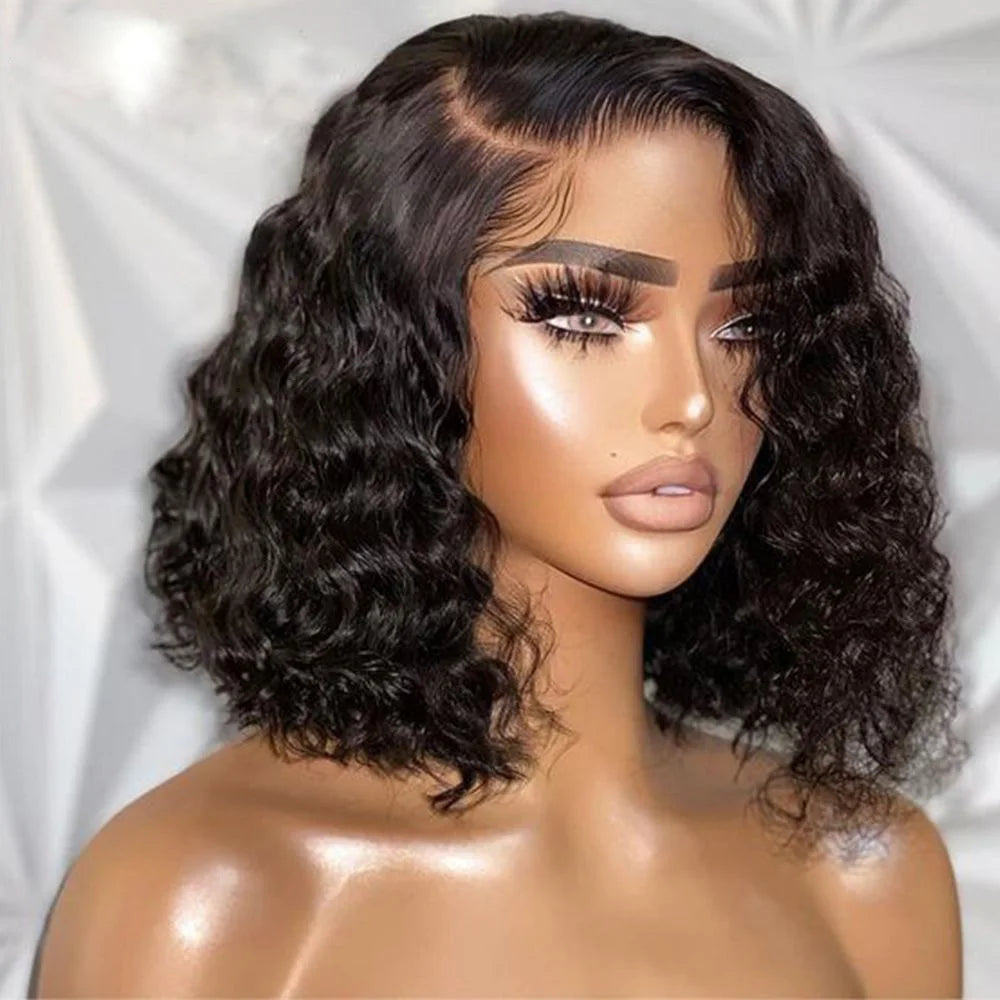 250% Density 13x4 Short Bob Curly Brazilian Real Hair HD Transparent Lace 13x6 Lace Frontal Wigs 100% Human Hair For Women