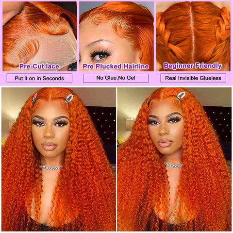 8-22Inch Deep Wave Bob Ginger Orange Lace Front Wigs Bob Human Hair Wig 14 Inch Orange13x4 Deep Wave Lace Frontal Bob Wigs Human