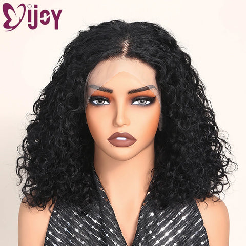ijoy Natural Black Burmese Curly Human Hair Wig with Spiral Curls Pre Plucked 13x4 Lace Front Bob Wigs Tiny Knots