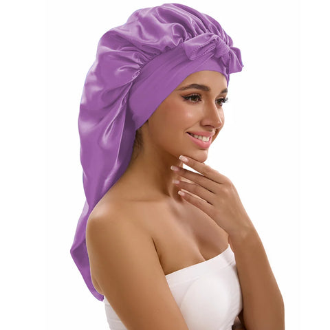 1/2/3pcs Satin Sleep Caps with Ribbon Tie - Black & Pink, Polyester Night Hats for Long Hair, Casual and Stylish Design