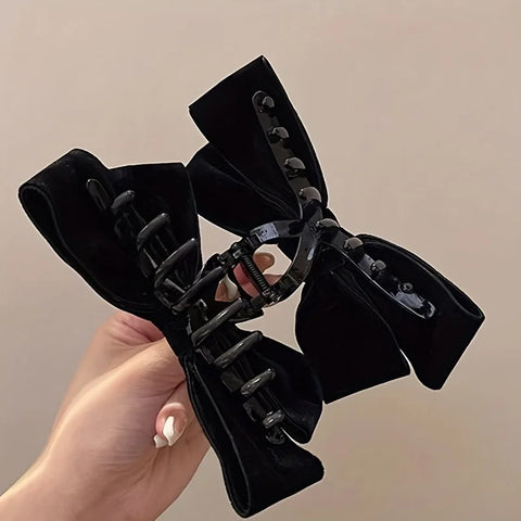 1pcs Elegant Velvet Bow Hair Clip, Large Solid Velvet Bow Hair Accessory, Autumn And Winter Shark Clip.