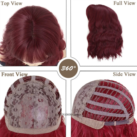 Synthetic Auburn Wig with Bangs for Women Girls Cosplay Halloween Party Lolita Use Short Wavy Curly Wigs Heat Resistant Fiber