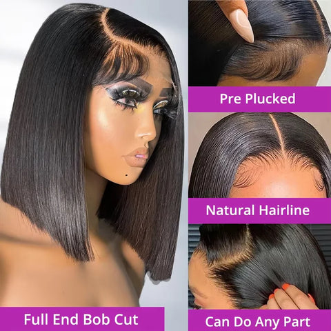 250% Bone Straight 13x6 HD Lace Frontal Wig Short Bob Wigs Glueless Human Hair Wig 13x4 7x5 Transparent Lace Front Wig For Women