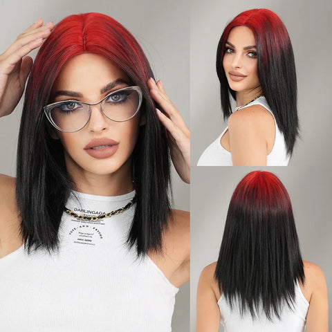 NAMM Shoulder Length Wig Synthetic Straight Blonde Ombre Brown Wigs For Women Daily Party High Density Layered Wigs With Bang