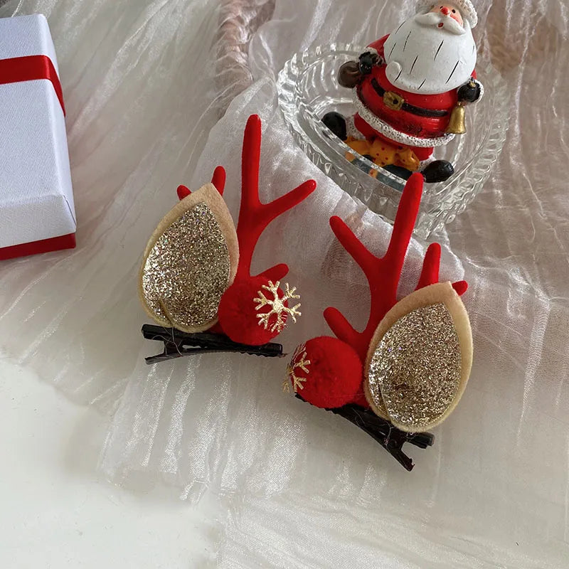 New Christmas Antler Hair Clips Deer Ear Hairpins Christmas Party Headbands Festival Pine Cones Hair Ball Hair Accessories