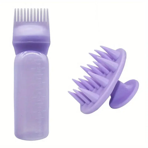 2pcs/set Applicator Bottle Shampoo Brush Scalp Massage Hair Brush Oil Applicator for Hair Care 3-in-1 Hair Treatment Tool