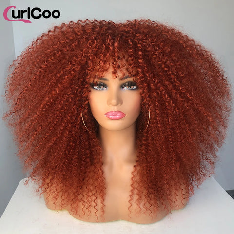 Curly Wig With Bangs Afro Curly Wigs for Black Women Synthetic Fiber Fluffy Long Curly Wig for Daily Party Cosplay