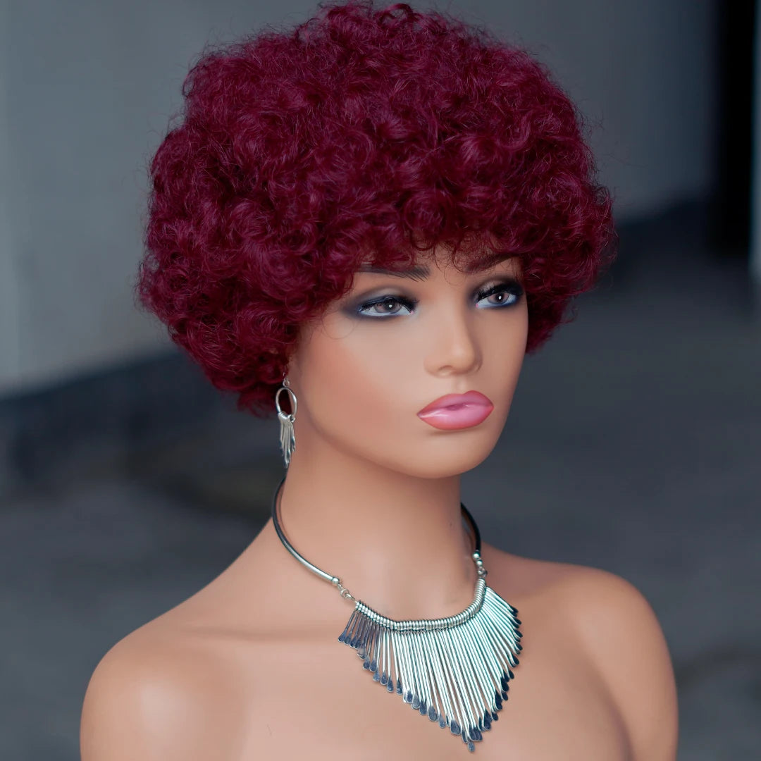 Short Afro Curly Wave Brazilian Human Hair Wigs Afro Puff Kinky Curly Wig For Women Black Brown Red Color Full Machine Wig