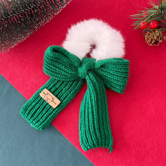 Christmas Headwear Autumn and Winter Knitted Wool Bow Hair Rope Girl's Sweet Large Hair Ring Head Rope Hair Rubber Band