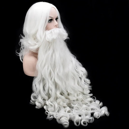 Santa Claus Wig And Beard Synthetic Hair DIY Fancy Dress Fake Beard  Short Cosplay Wigs For Men White Hairpiece Accessories