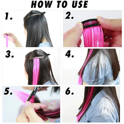 5PCS 22Inch Synthetic Long Straight Hair Clips Rainbow Hair Extension Colored Red Green Blue Hairpiece for Women