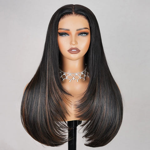 H30 Layered Hair Wear and Go 6x6 Lace Closure Glueless Wig Mixed Hair not 100% Human Hair Pre Plucked Lace Wig without Glue