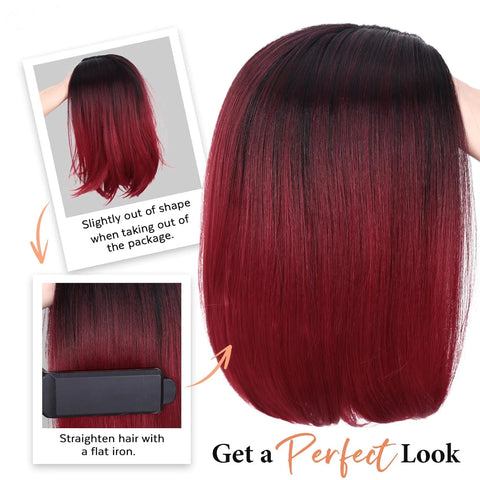 Red And Black Wig Short Bob Wi Synthetic Wigs Ombre Bob Short Hair Wigs for Women Shoulder Length Daily Use Christmas gift