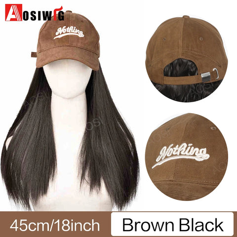 Long Wavy Synthetic Wig Baseball Rice White Cap With Hair Extensions Hat Wigs Natural Black Connect Wig Adjustable For Women