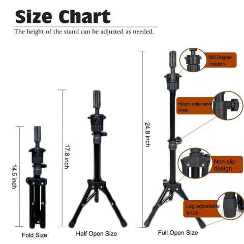 Soft Canvas Wig Head With Tripod Stand 22' Training Mannequin Canvas Head for Hairstyle Display DlY Making Wig Stand With Head