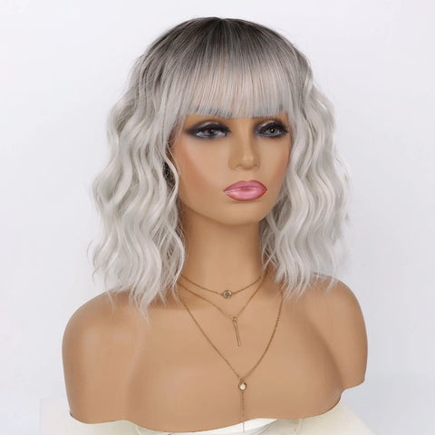 14 Inch Pastel Synthetic Short Wig With Bangs Shoulder Length Wavy Costume Natural Colorful Premium Cosplay For Girls Women