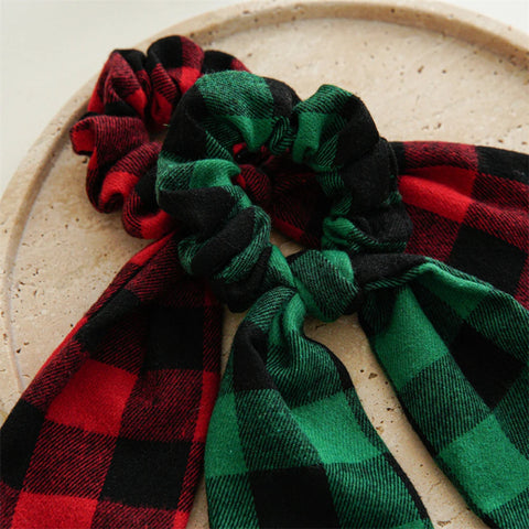 Christmas Hair Ties Scrunchies Santa Claus Coarse Checkered Bow Hair Rope For Girls Elastic Ponytail Holder Hair Accessories