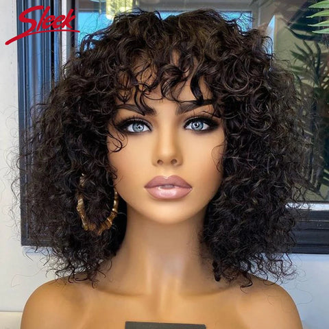 Jerry Curly Short Pixie Bob Cut Human Hair Wigs With BangsGlueless Wig Highlight Honey Water Wave Blonde Colored Wigs For Women