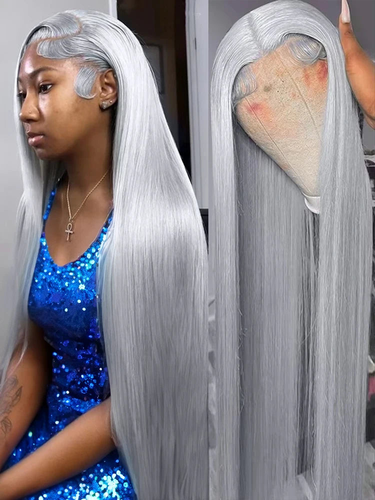 40 Inch 13x6 HD Silver Grey Colored Straight Lace Front Wigs Human Hair Brazilian 13x4 Lace Frontal Wigs For Women 250% Density