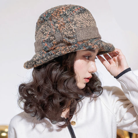 Ocelot Synthetic fisherman hat lazy wig hat woman short curly bow mother wig hat hair extension brown black heat-resistant