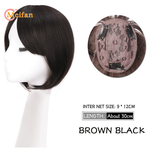 MEIFAN Synthetic Middle Part Topper Hairpiece with Bangs Clip-In Bangs Extension Natural Invisible Clourse Hairpiece for Women