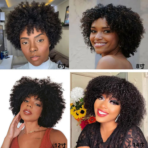 Afro Kinky Curly Wig Human Hair 4A 4B Short Curly Human Hair Wigs for Black Women Pixie KinkyCurly wigs with Bangs Machine Made