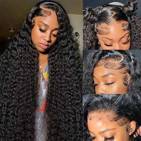180 Density 13x6 Deep Wave Lace Front Human Hair Wigs 40 Inch 13x4 HD Transparent Water Wave Curly Lace Frontal Human Hair Wig