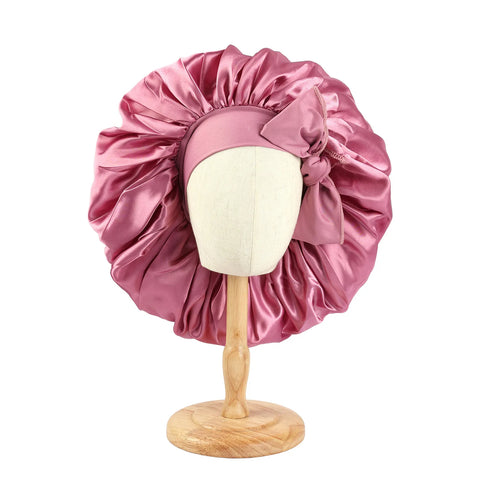 New Women Large Satin Bonnet Silky Night Sleeping Cap with Stretchy Tie Band Shower Cap Curly Braid Hair Head Cover Turban