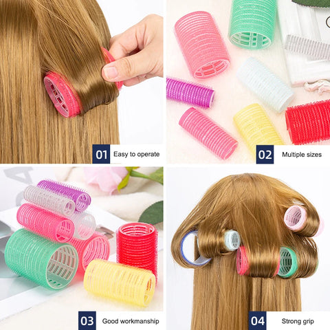 6pcs Self-Grip Hair Rollers Heatless Hair Curler No Heat Hair Bangs Volume Self-adhesive Hook&Loop DIY Hair Curler Styling Tools