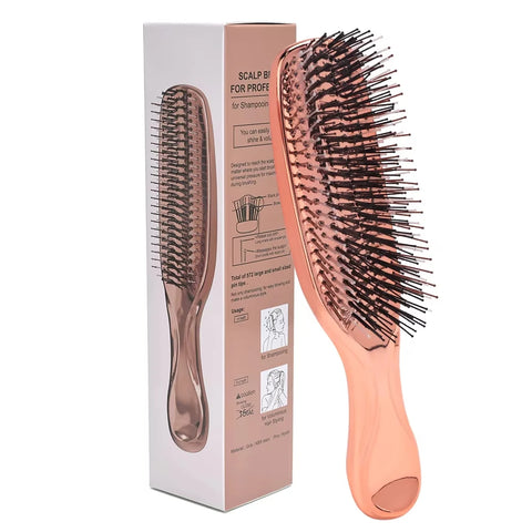 Japanese Premium Head Massager Scalp Brush Hair Massager Shampoo Brush Wet Plastic Detangling Brush Hair Cleaning Comb Rose Gold