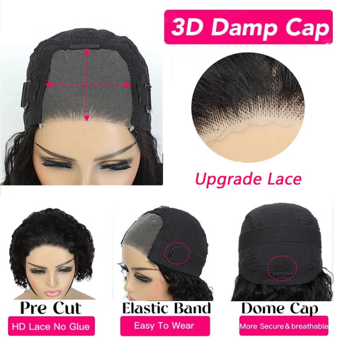 Short Bob Glueless Deep Wave Human Hair Wigs 100% Real Human Hair 5x5 Lace Front Wig 180 Density Pre Plucked Brazilian Hair Wigs