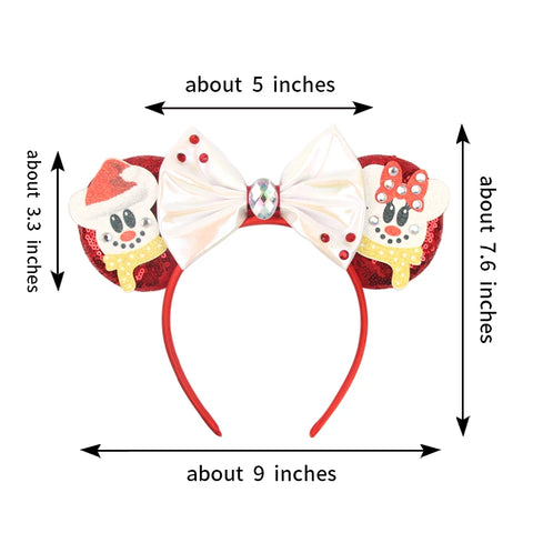 2024 New Christmas Mickey Minnie Mouse Headband Women Disney Ear Hairband Kids Xmas Party Hair Accessories Hot Festival Cosplay