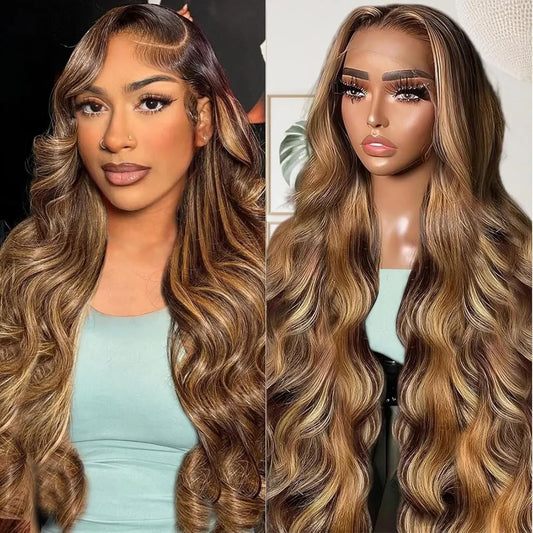 220% Density Lace Front Wigs Human Hair Body Wave P4/27 Highlight 13x4 13x6 HD Lace Frontal Colored 30 36 Inch Human wig