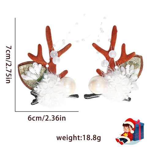 Christmas New Forest Bow Flower Pearl Antlers Hair Clip Holiday Party Dress Up Cute Hairpin Christmas Party Small Gifts Holiday