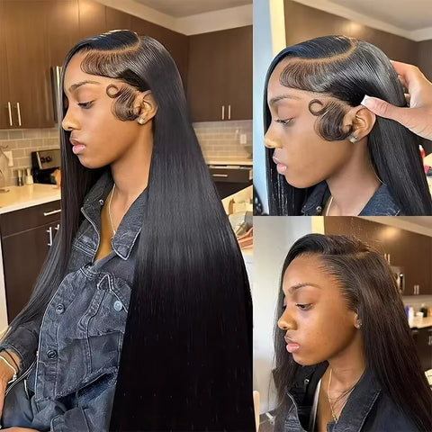 360 Full Lace Front Invisi-Drawstring Wigs Human Hair Bone Straight 13X4 HD Lace Front Wigs Pre Plucked 30 Inch Glueless 5X5 Wig
