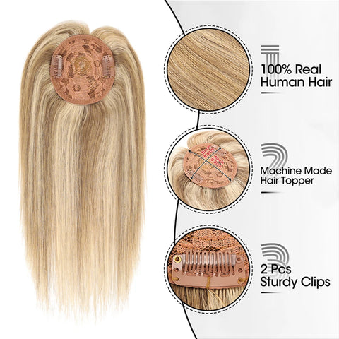 12inch Womens Hair Topper with Clips 100% Remy Human Hair Toppers for Thin Hair Clip In One Piece Hair Extensions