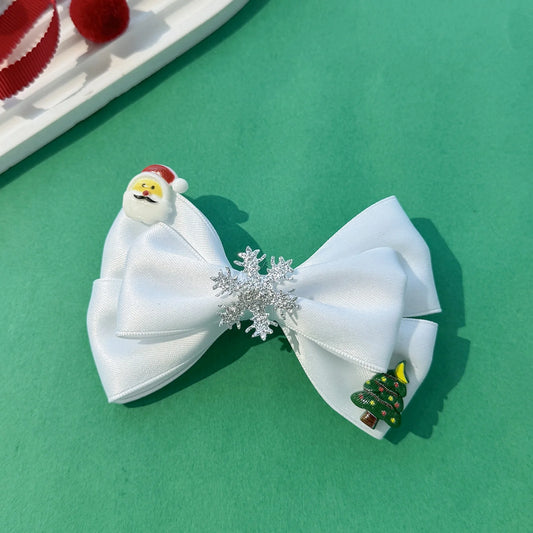 1PC Christmas Santa Snowflake Tree Hair Bows，Cute Xmas Holiday Hair Accessories, Perfect for Party Gifts & Festive Looks